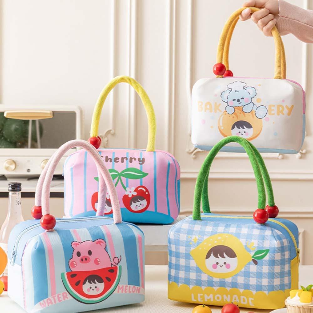 Large Capacity Cartoon Lunch Handbag Thickened Handheld Insulated Bag Picnic Box Pouch Work