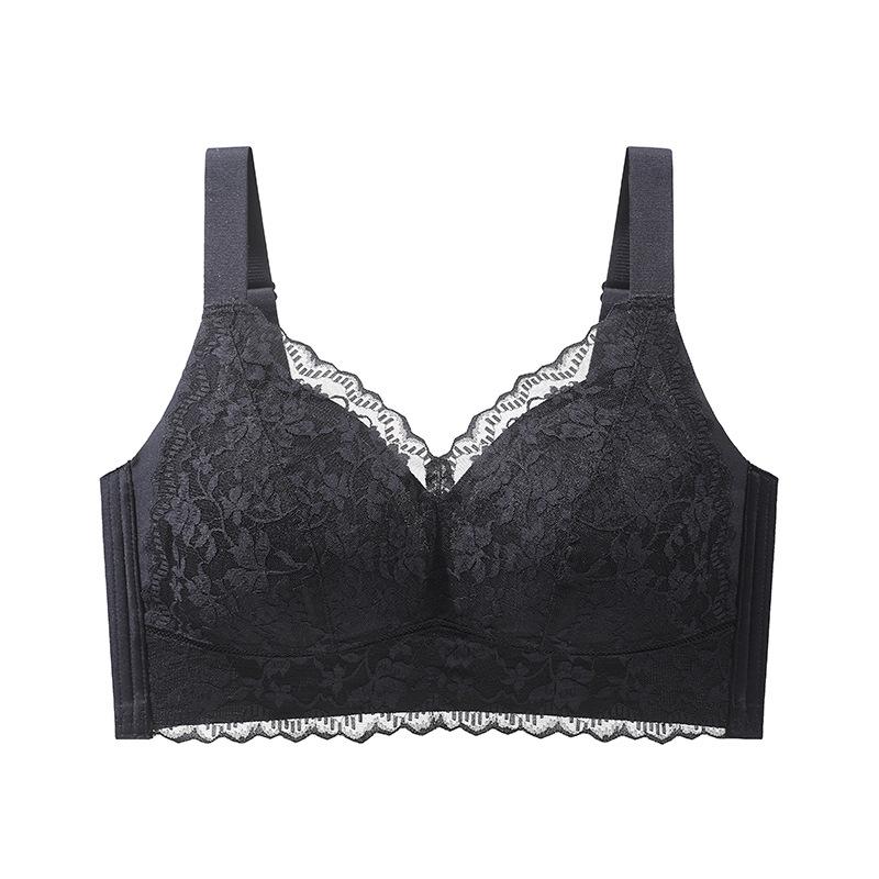 Sommarunderkläder för kvinnor utan bygel tunn spets push up bh dubbelknäppt plusstorlek anti-häng fullkupa bh
