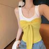 Hong Kong Style with Chest Pad Contrasting Color Bow Sling Small Vest Women's Summer Beauty Back Strap Design Sense Top Tide