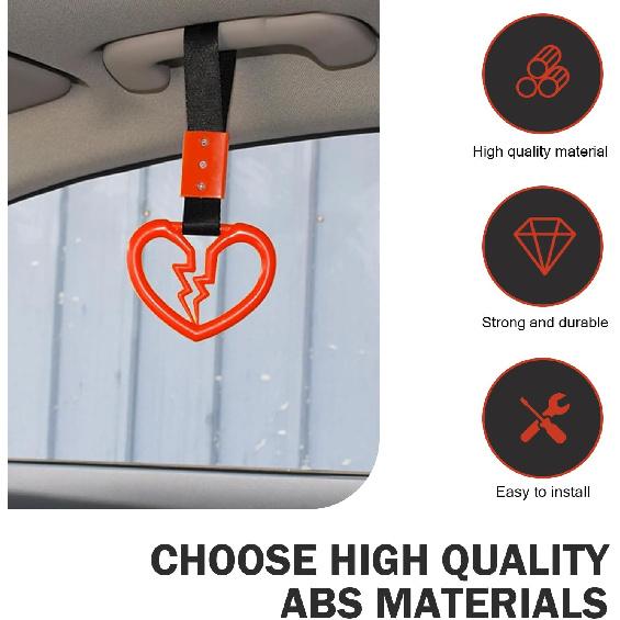 2 PCS Broken Heart Car Handle Strap, Drift Charm Handle Strap, Auto Heart Shape Rear Bumper Warning Hanging Ring, Fashion Love Decoration for Most