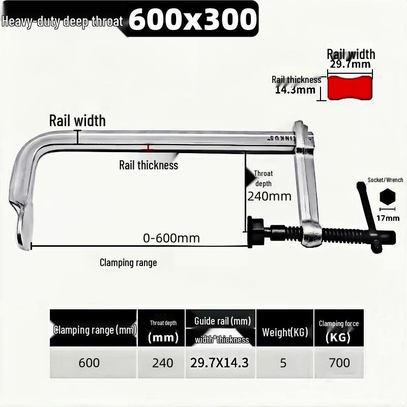 Heavy-Duty Deep Reach Quick-Release F-Clamp for Woodworking (240/300)