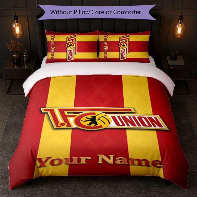 Union Berlin FC Benutzerdefinierter Name Text Bettwäsche-Set 1 Bettbezug+2 Kissenbezüge Fußball-Logo Personalisierte Geschenk für besonderen Anlass Schlafzimmer Dekor