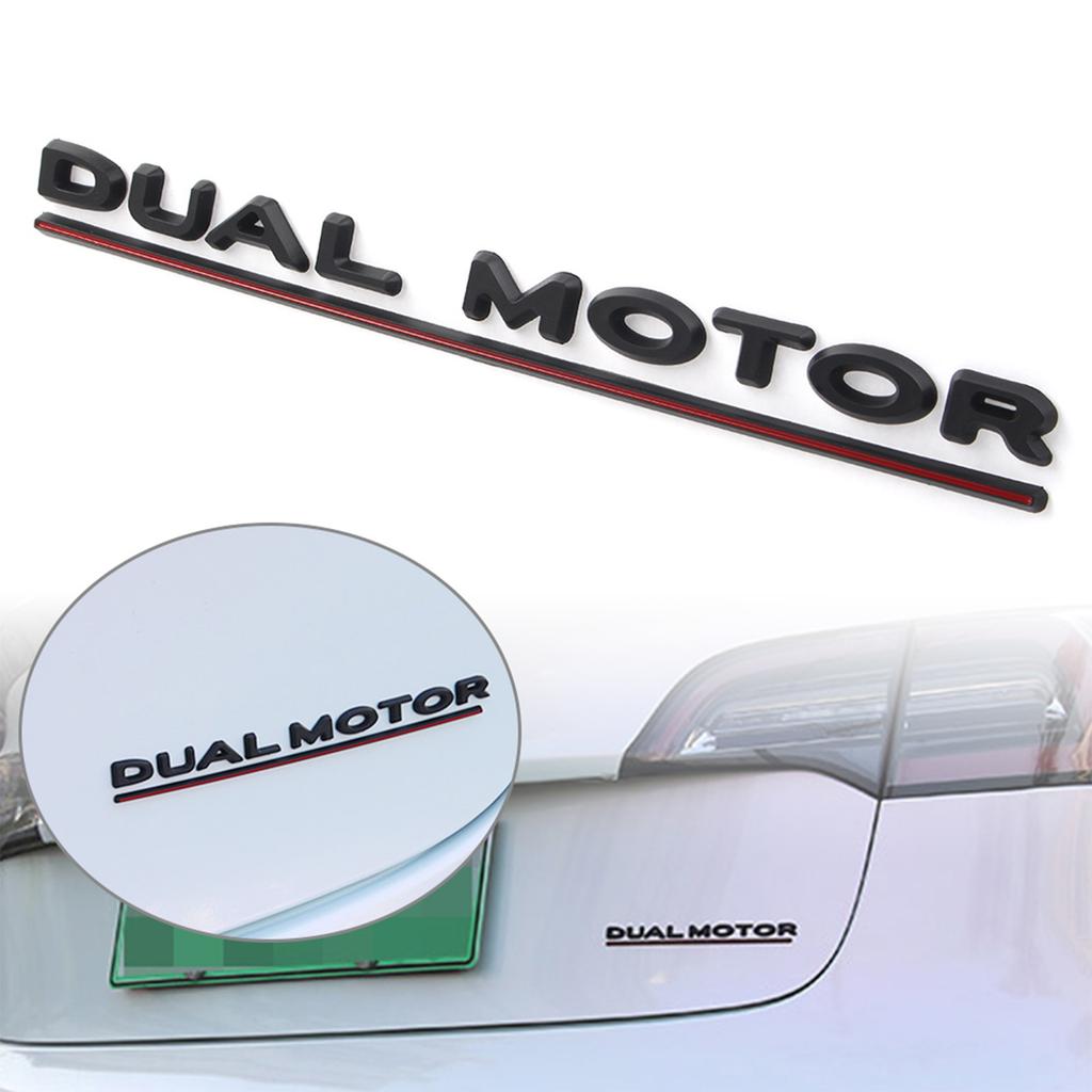 DQMN8 3D Raised DUAL MOTOR Emblem for Tesla Model 3 Y X S,Car Rear Trunk ABS Decal Emblem Stickers Automobile Refitting Mark