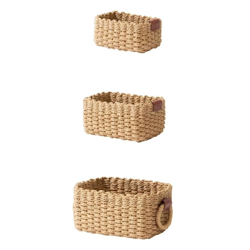 Handwoven Paper Rope Storage Basket Natural Organizers For Home Offices Decoration
