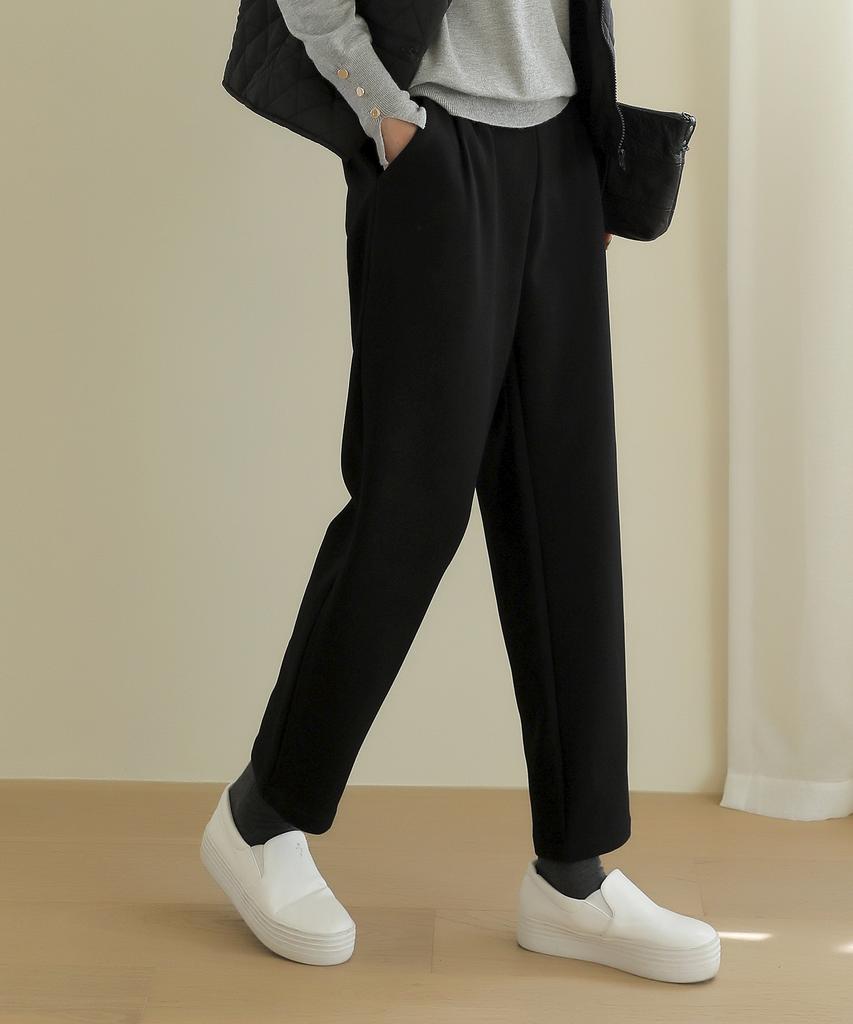 Jikeulib Warm Bonded Fleece Lined String Banding Pintuck Black Spandex Slacks