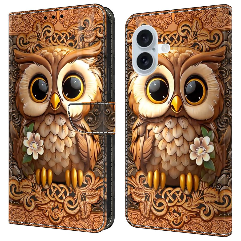 For iPhone 16 Case Pattern Printed Protective Cover TPU+PU Leather Flip Phone Case