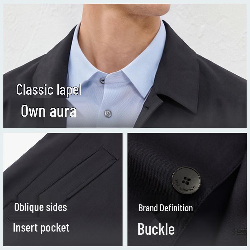 EMZ Men's Wool & Cashmere Blend Mid-Length Trench Coat
