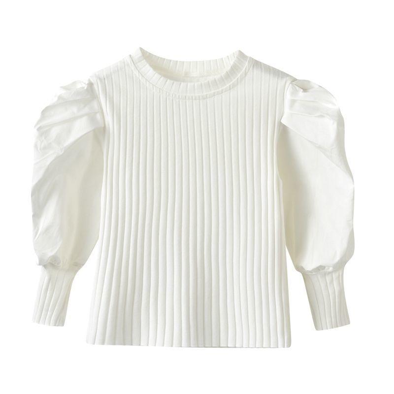 Girls' Puff Sleeve Ribbed Long-Sleeve Top - Casual Spring 2025