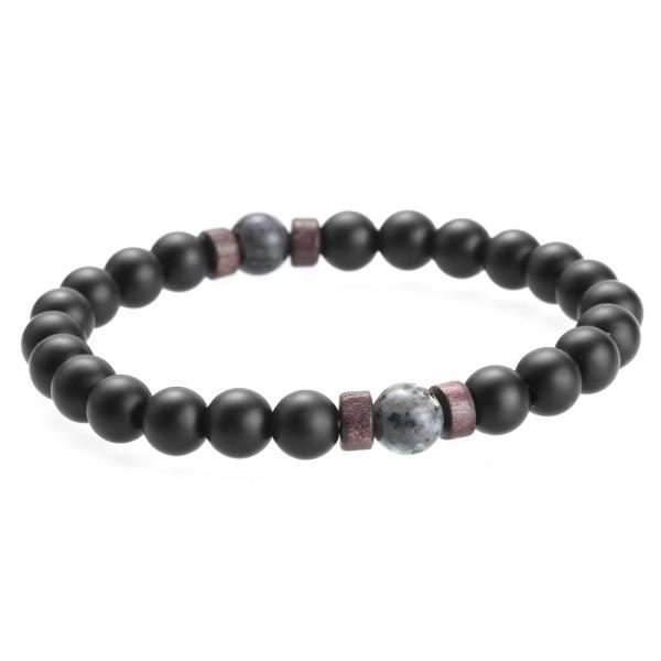 Volcanic Stone & Moonstone Men's Beaded Bracelet with Obsidian Accents