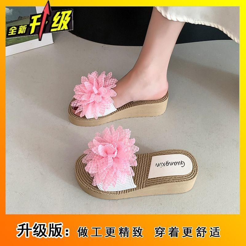 Casual thick-bottomed cool slippers women's 2025 summer wear new fashionable versatile one-word muffin flower slippers
