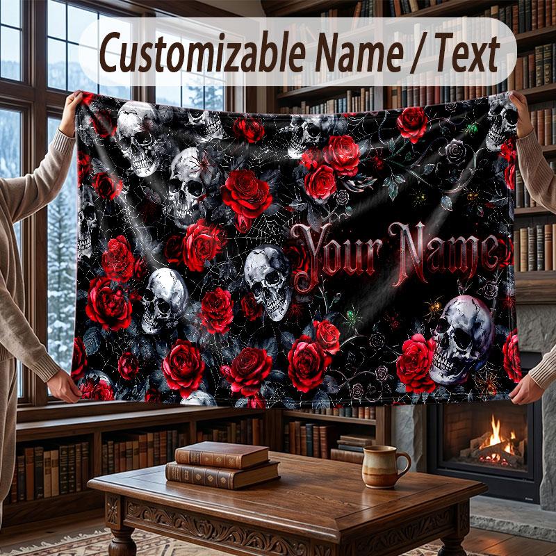 Floral Garden Theme Throw Blanket Custom Name Text Personalized Blanket Soft Cozy Blanket for Home Sofa Bed