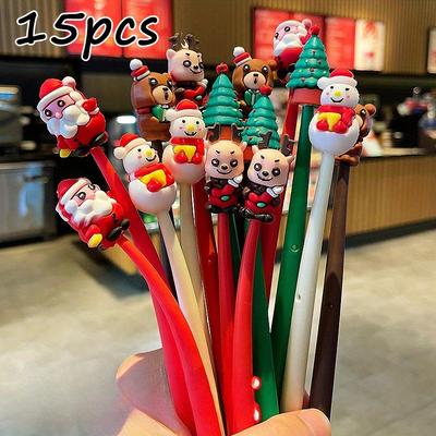 15pcs Christmas Rubber Soft Pen Christmas Style Student Stationery 0.5mm Neutral Pen for Writing Xmas Gift for Kids Navidad