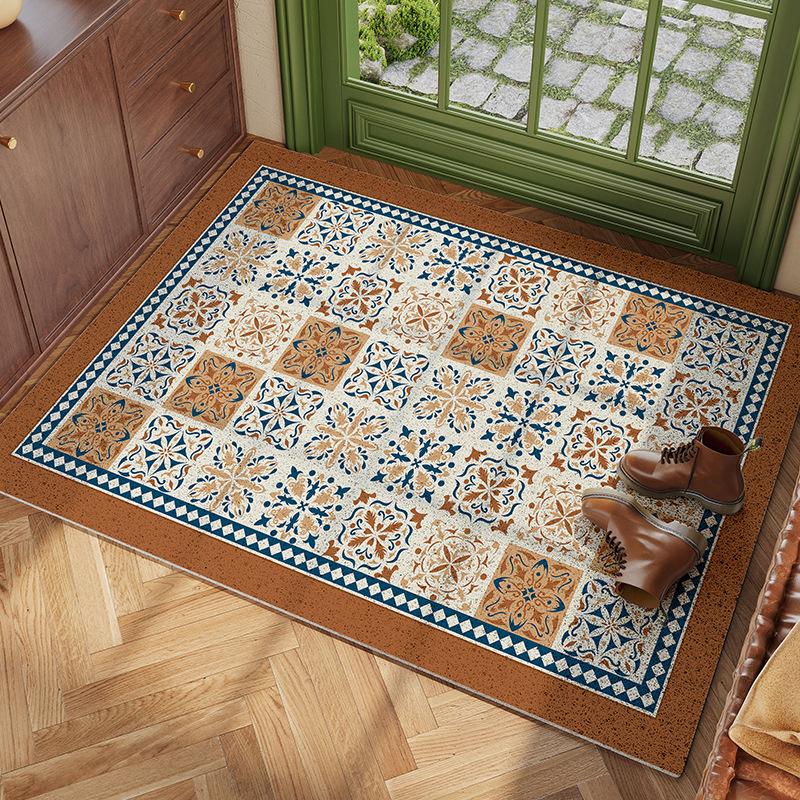 Patterned Lattice Entry Silk Ring Floor Mat, Non-Slip Mat, Door Mat Outside The Door, Wear-Resistant Carpet Door Mat