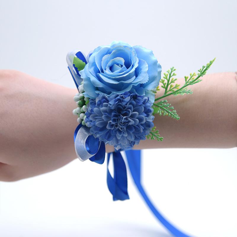 1PC Suit Corsage Pins Elegant Corsage Bracelet Wedding Non-Fading Silk Rose Bridesmaid Wrist Flower Groom Boutonnier
