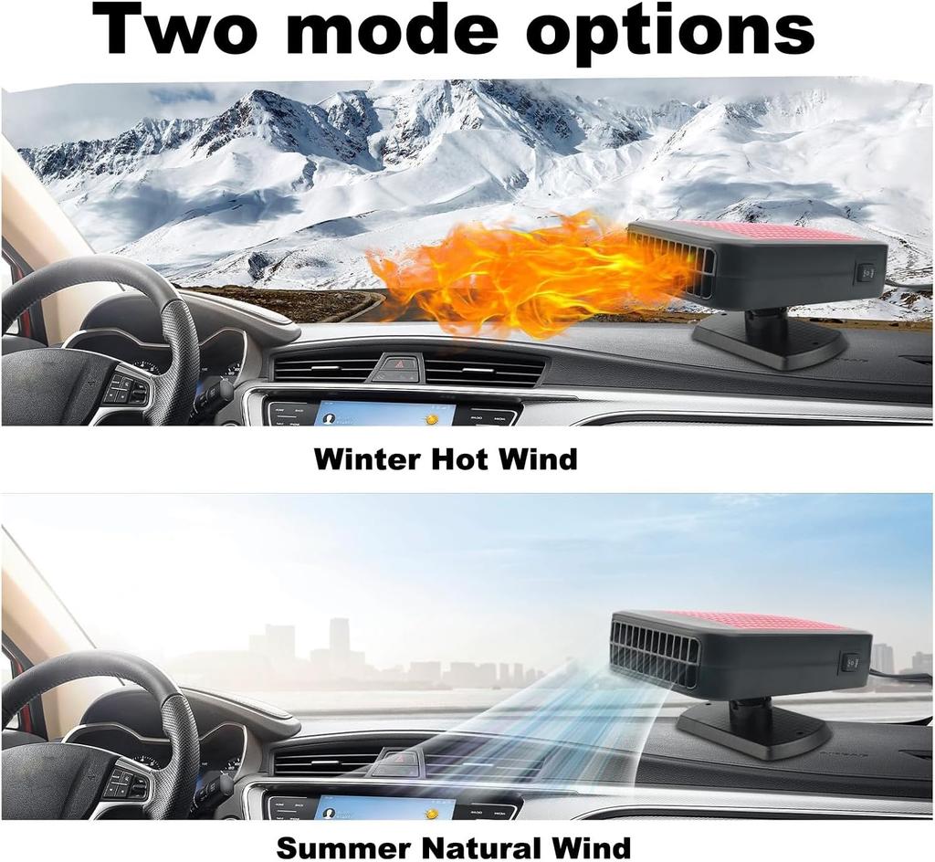Portable 200W 12V Car Heater, 2-in-1 Heat/Cool, 360° Rotating Base (Red)