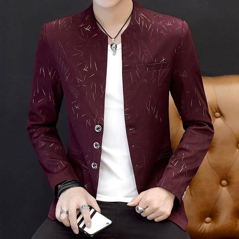 Men's Casual Fashion Collar Blazers Youth Handsome Trend Slim Print Blazers Suit Coat Jacket Black White Man Cardigan Wedding Party Formal Business