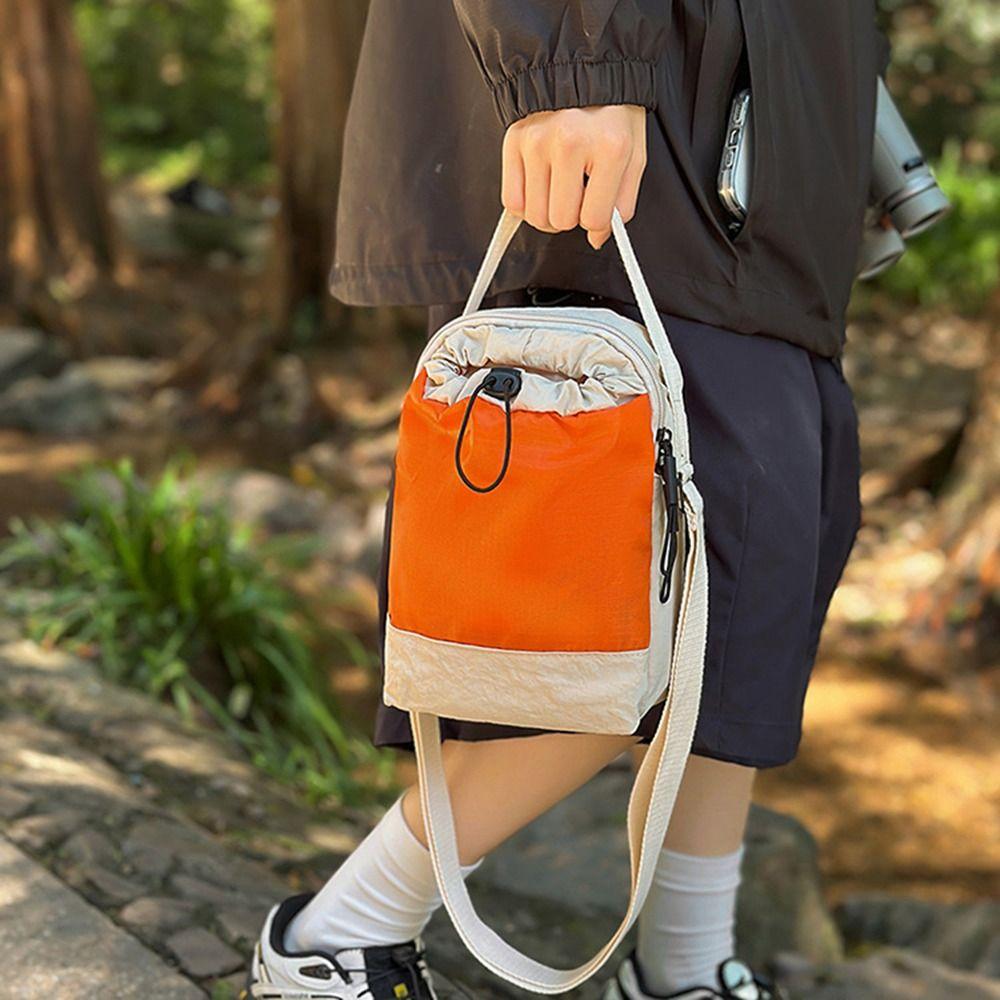 Casual Drawstring Crossbody Water Bottle Bag Nylon Versatile Phone Shoulder Pouch Adjustable Lightweight Mobile Phone Pocket Gym