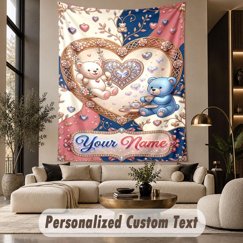 Teddy Bear (374) Theme Custom Tapestry Personalized Custom Name Text Wall Hanging Tapestry Home Decor Background Cloth