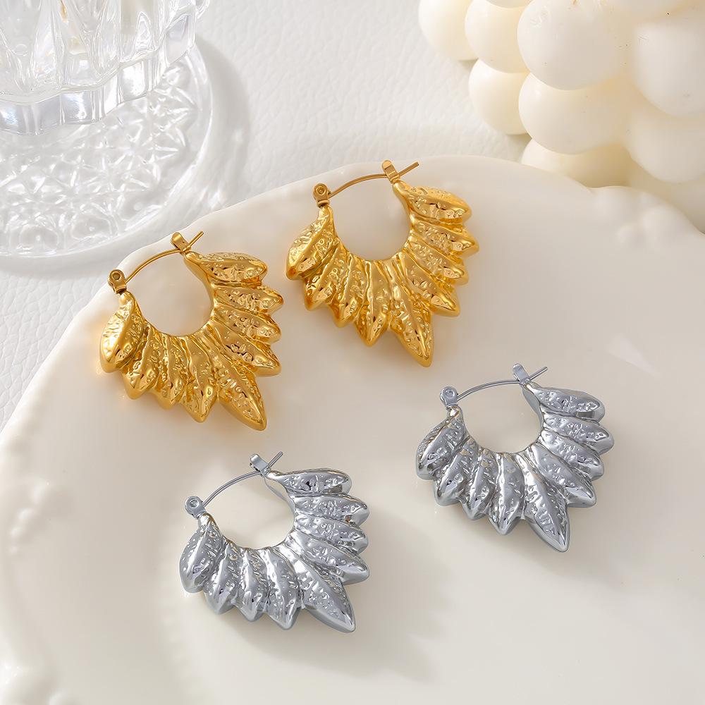 Leaf-Shaped 18K Gold Plated Titanium Steel Earrings