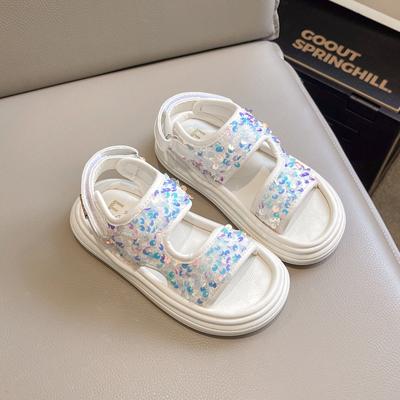 Girl Beach Sandals Summer New Kids Causal Sequins Princess Thick Bottom Sandals Fashion Open-toe Children Non-slip Beach Sandals