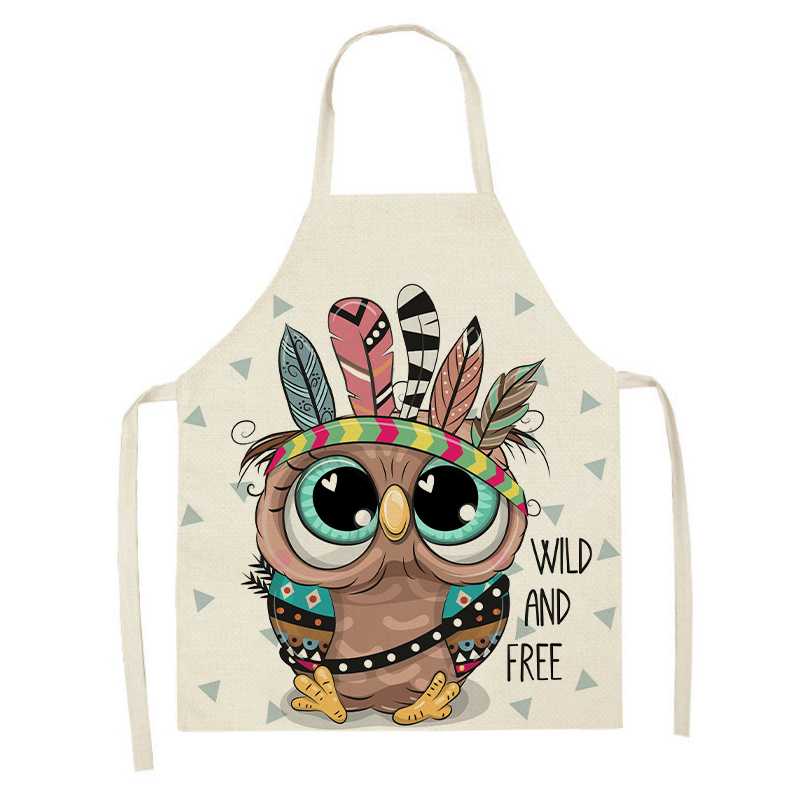 Cartoon Owl Printed Kitchen Apron Antifouling Waterproof Sleeveless Home Cleaning Tools Restaurant Chef Bib Cooking Accessories