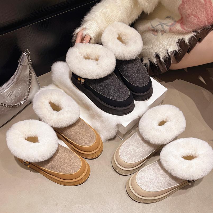 Women's Fur Mouth Large Size Winter Warm Fur One Snow Boots Padded Lining Ankle Boots Non-slip Hiking Sports Cotton Boots