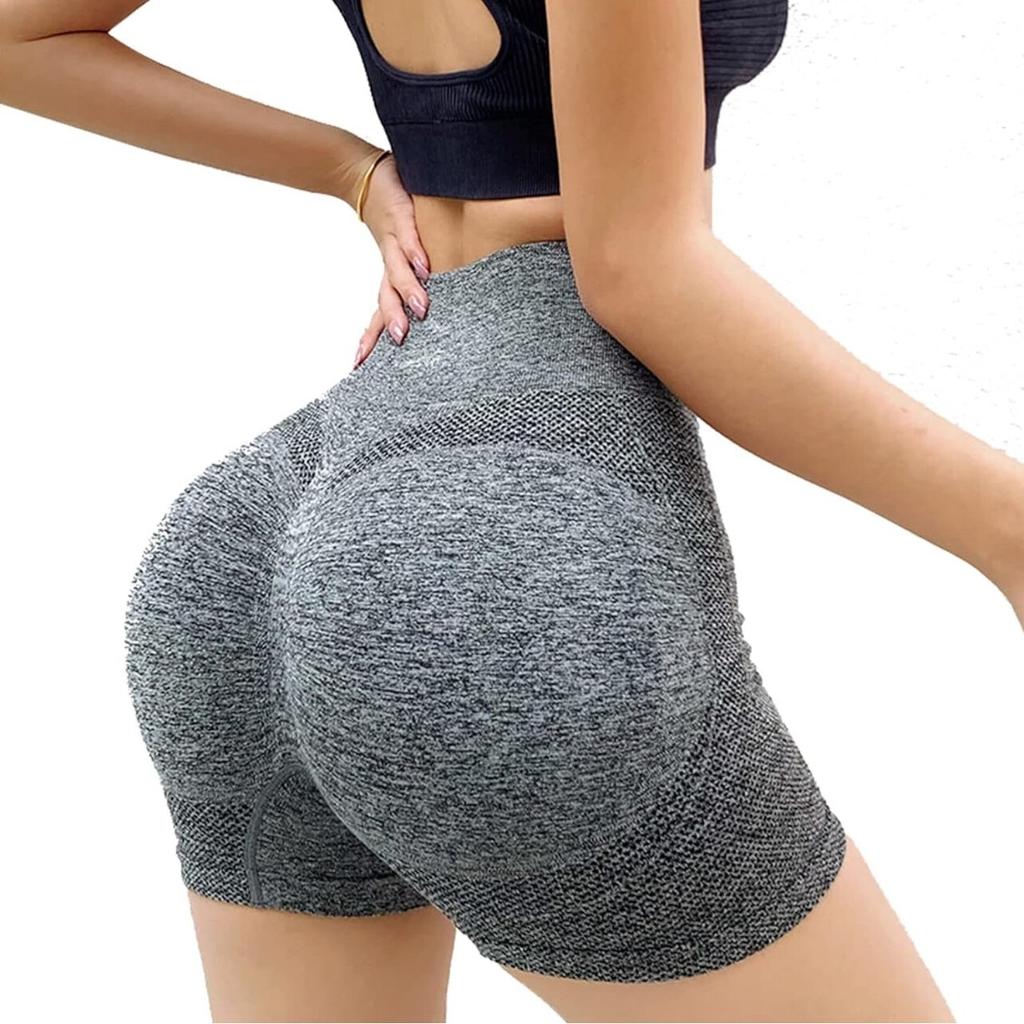 High Waist Yoga Shorts for Women, Stretchy Fitness Running Shorts, Gray, One Size