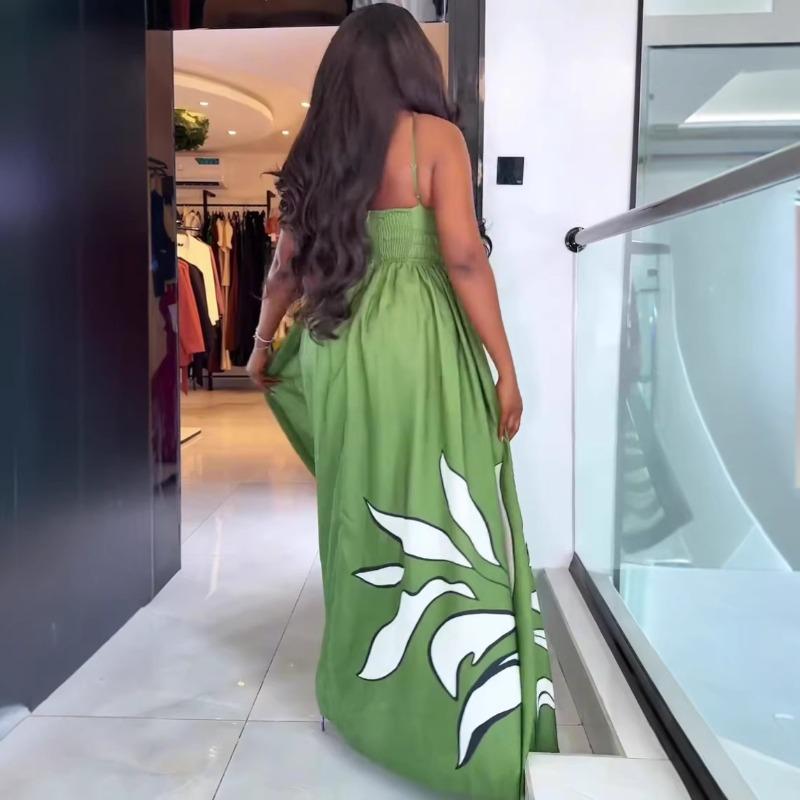 European and American Fashion Off-the-shoulder Printing Waist Tube Top Long Dress Women's African Sexy Women's New Dress Long Dress