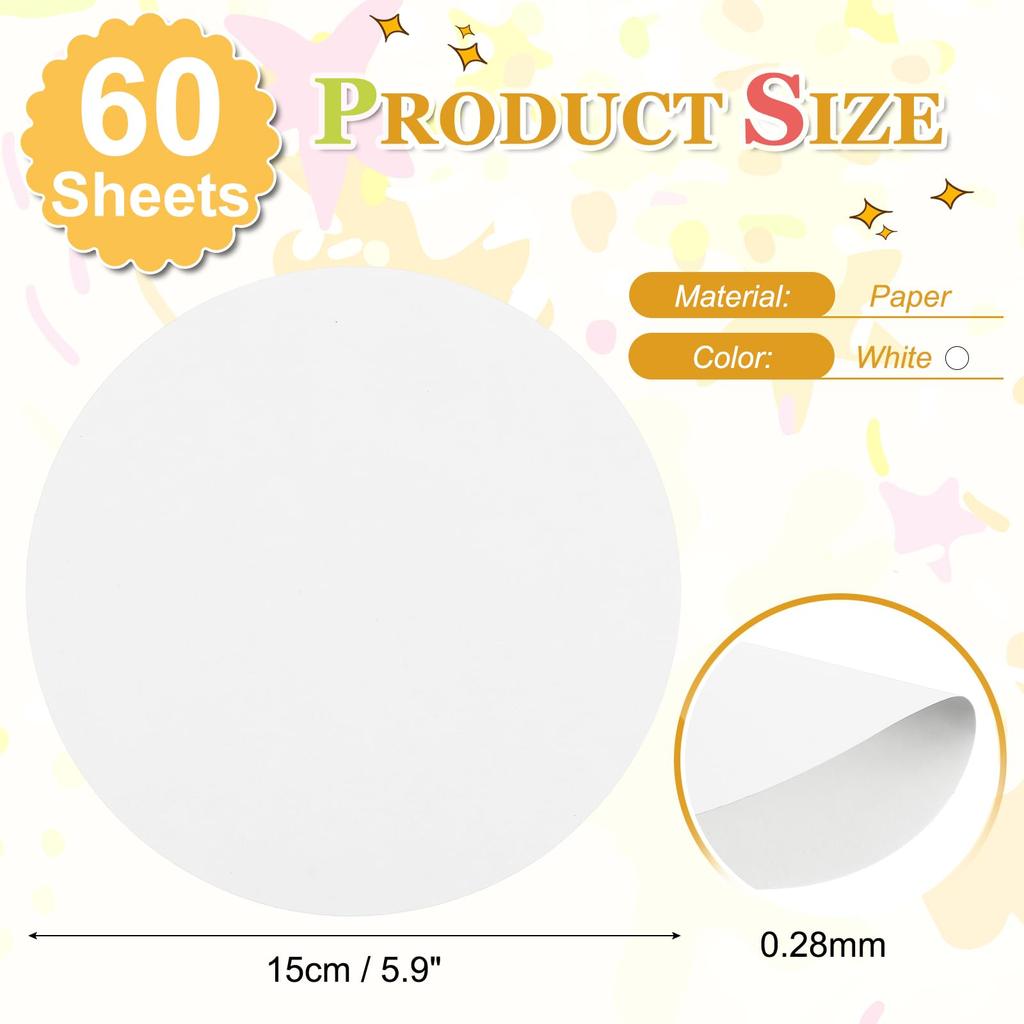 PATIKIL 60 Sheets Round 15cm Round Drawing DIY Craft Printing Bulletin Board White Cardstock, Diameter, Paper, Coasters, Supplies, Supplies,