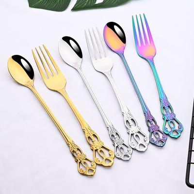 4-teiliges Geschirrset, Mini-Kaffeelöffel im Vintage-Stil, Besteck im königlichen Stil, Silberbesteck, Teegabel, geschnitztes Eiscreme-Gold-Geschirrset