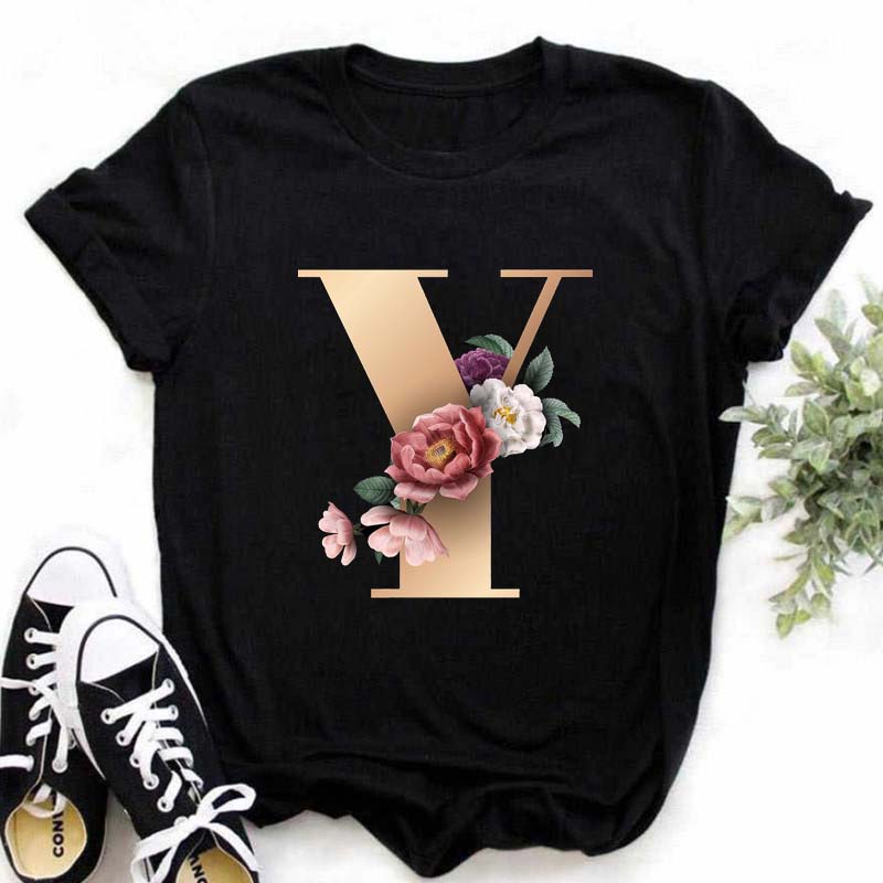A B C D E English Alphabet  3D Print T Shirt Women New Summer Couples Lovers Harajuku Casual Black Tops Tshirts