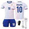 2024 UEFA Euro France Kids Soccer Equipment Set Blue White Jersey Shorts Shin Guards