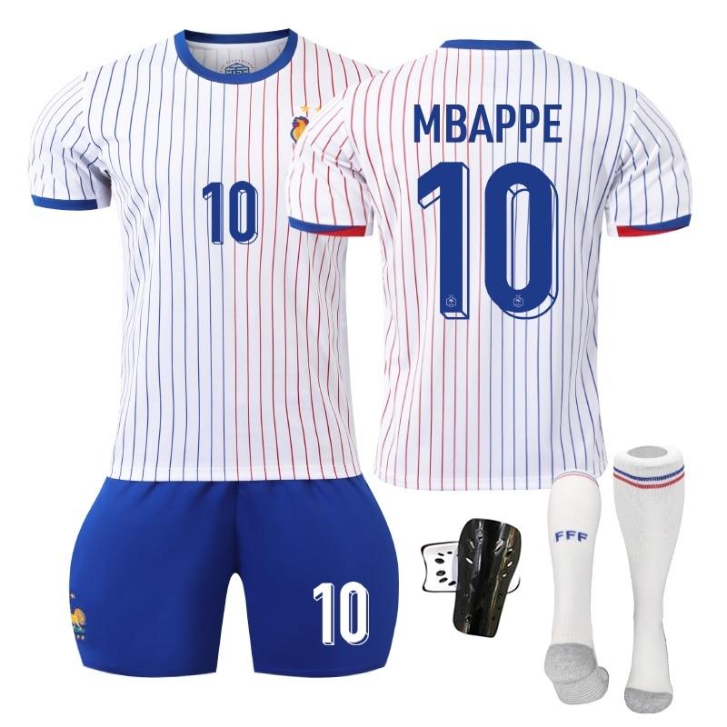 2024 UEFA Euro France Kids Soccer Equipment Set Blue White Jersey Shorts Shin Guards