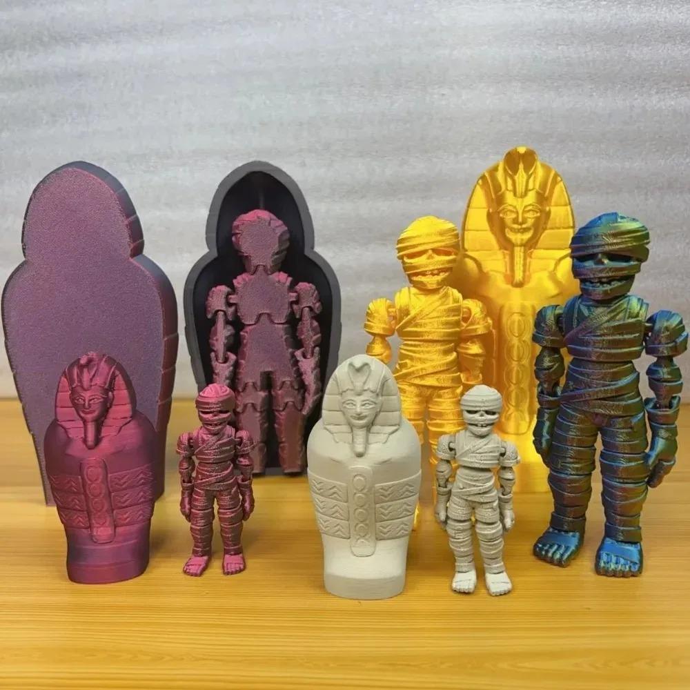 3D Printed Toy Model Mummy Decorative Gifts Egyptian Pharaoh Decorative Ornament Realistic Movable Mummy + Sphinx Set
