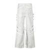 Mens Flared Denim Pants Hippie Street Style Distressed Jeans With Metal Rings Casual Trousers