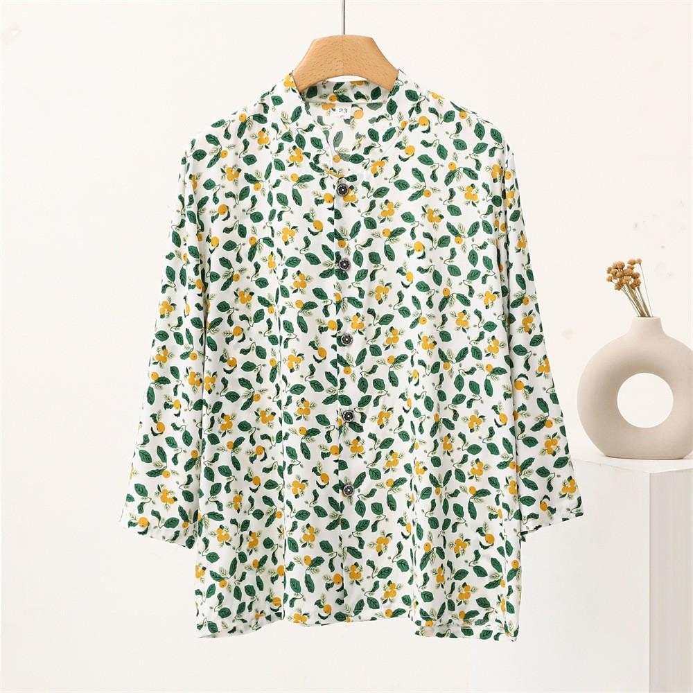 

Бавовна Шовк Принтований Кардиган зі Стійким Коміром Довгий Рукав Жіноча Сорочка Літній Тонкий Зручний Дихаючий Віскозний Топ Size 21