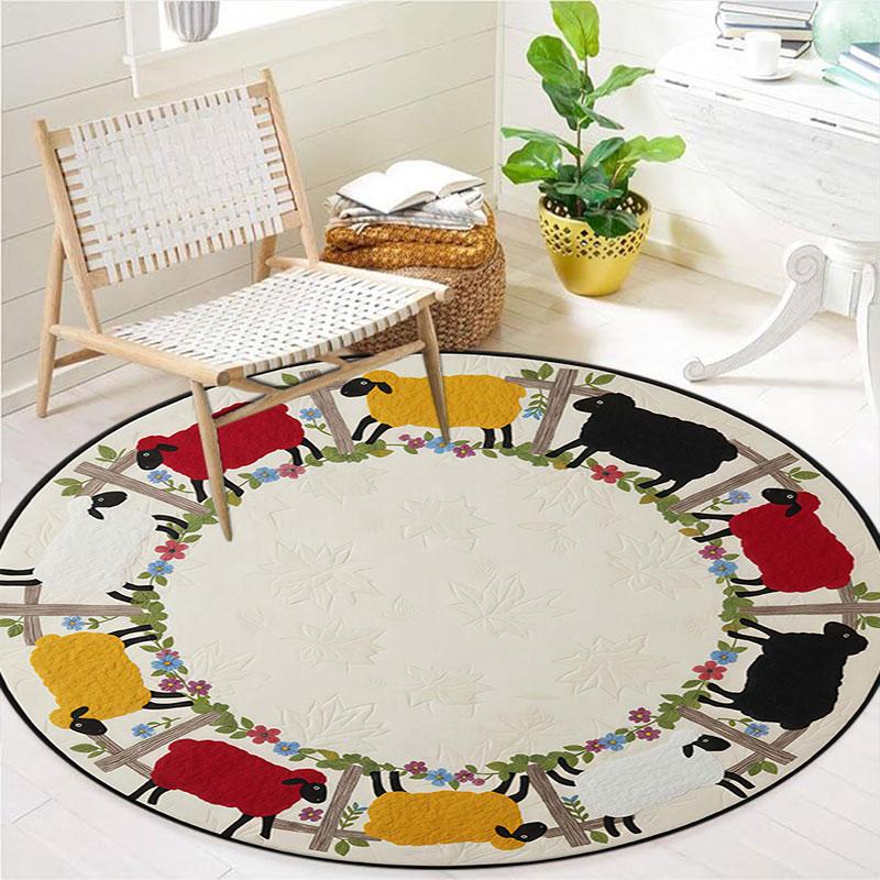 Farmanimals Round Area Rug,Carpet Rug for Living Room Bedroom Sofa Playroom Decor,Non slip Floor Mat