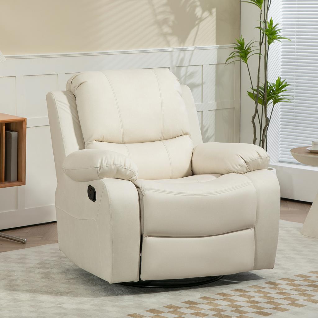 Relax Chair Adjustable Backrest And Footrest Swivel Up To 150 Kg Steel Frame 93x100x98cm Cream White