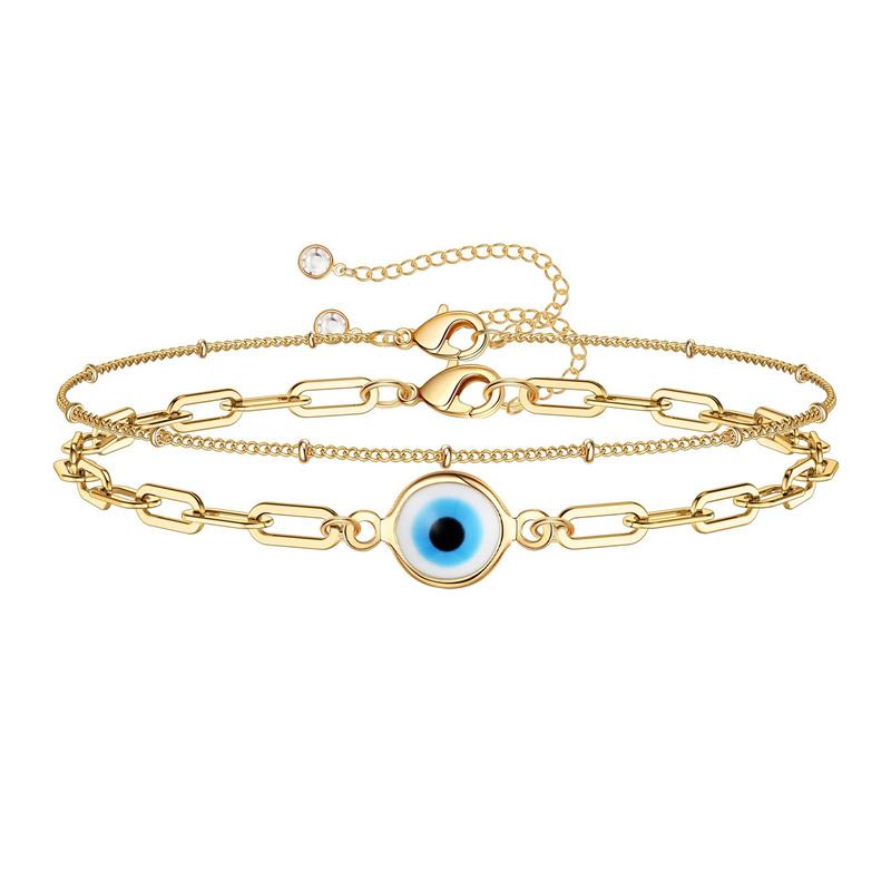 Bracelet Chaîne à Maillons en Acier Inoxydable Fait Main Bonne Chance Œil Turc Maléfique Couleur Dorée Pour Femmes Hommes Bijoux Cadeau de Fête