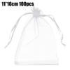 100Pcs White Organza Bags Jewelry Drawstring Pouches Wedding Party Christmas Candy Bags Jewelry Packing