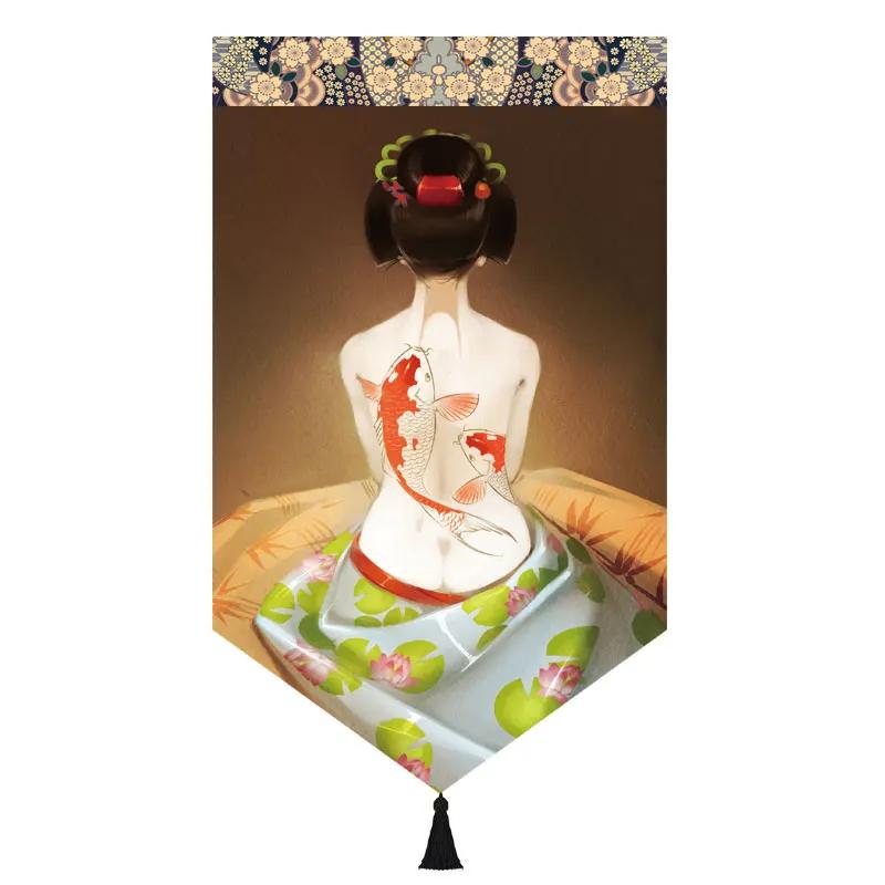 Japanischer Stil Noren Restaurant Tür Kopf Strahl Dreieck Dekorative Warme Volant Ukiyo Damen Druck Stoff Kurze Türvorhänge