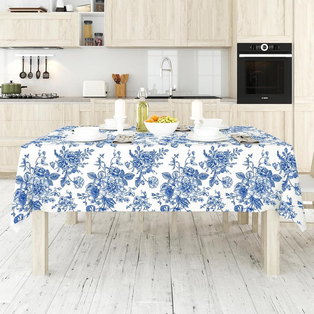 Blau-Weißes Porzellan Blumenmuster Wasserdichte Tischdecke Feier Party Dekoration Wiederverwendbare Rechteckige Tischdecke Hochzeitsdekorationen