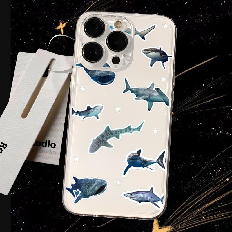 Sharks Cute sea blue pattern design Phone Case Transparent Phone Case For iPhone 16 15 14 13 12 11 Pro Max XR Plus