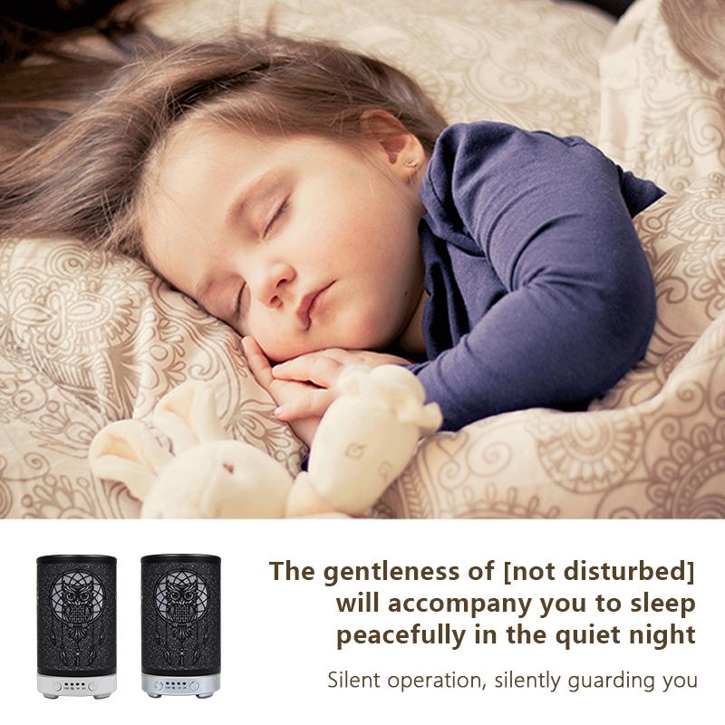 Bedside Table Light Seven-color Atmosphere Night Lights 100ml Aroma Diffuser Timer Hollow Owl Ultrasonic Air Humidifier for Home