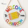 Classroom Decor Sign Wooden Welcome for Door, to Our Round Front Door Hanging Hanger, Sign, Back School Preschool Decoration Hanger