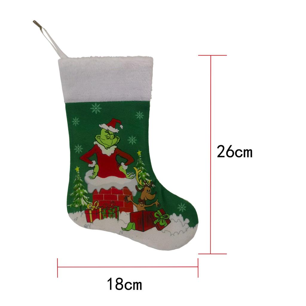 Grinch Christmas Stocking: Green Furry Monster Candy Bag & Tree Ornament