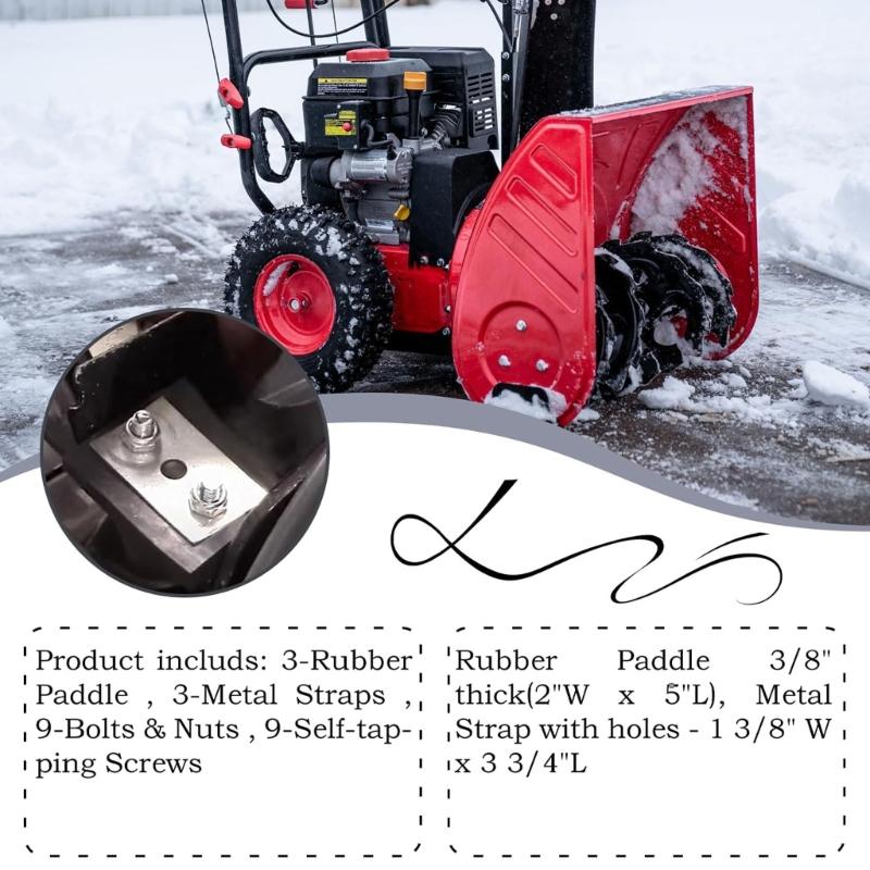 Snow Blower Accessory with Rubber Paddles and Metal Straps to Minimize Impeller Clearance for Improving Throwing Power