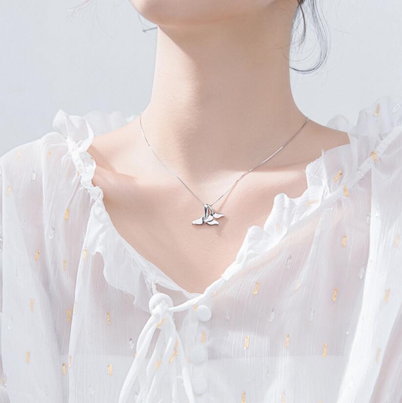 925 Silver Double Whale Tail Choker Necklaces & Pendants For Women Flyleaf Creative Lady Fine Wedding Party Jewelry