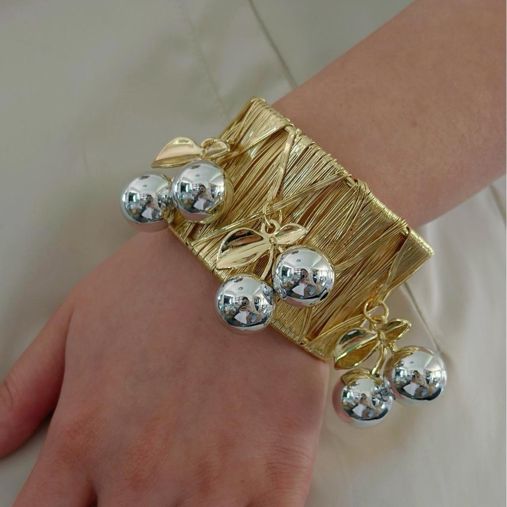 18K Gold And Silver Cherry Wide Open Bracelet Punk Stacked Wear Niche Cherry Bracelet