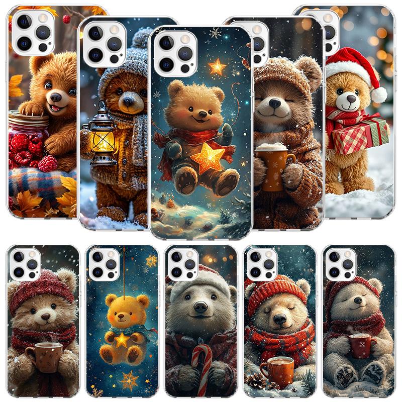 Animal Brown Cute Bear Phone Case For iPhone 17 Air 16 15 Plus 11 14 Pro Max 13 Mini 12 7 8 + SE Pattern Art Customized Cover 17